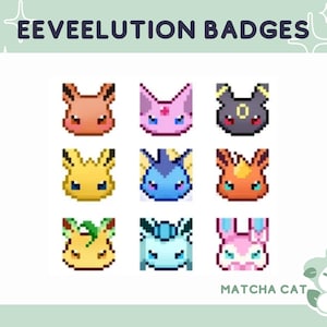 Eevee Pixel Art Badges: Eeveelution Streamer Badges