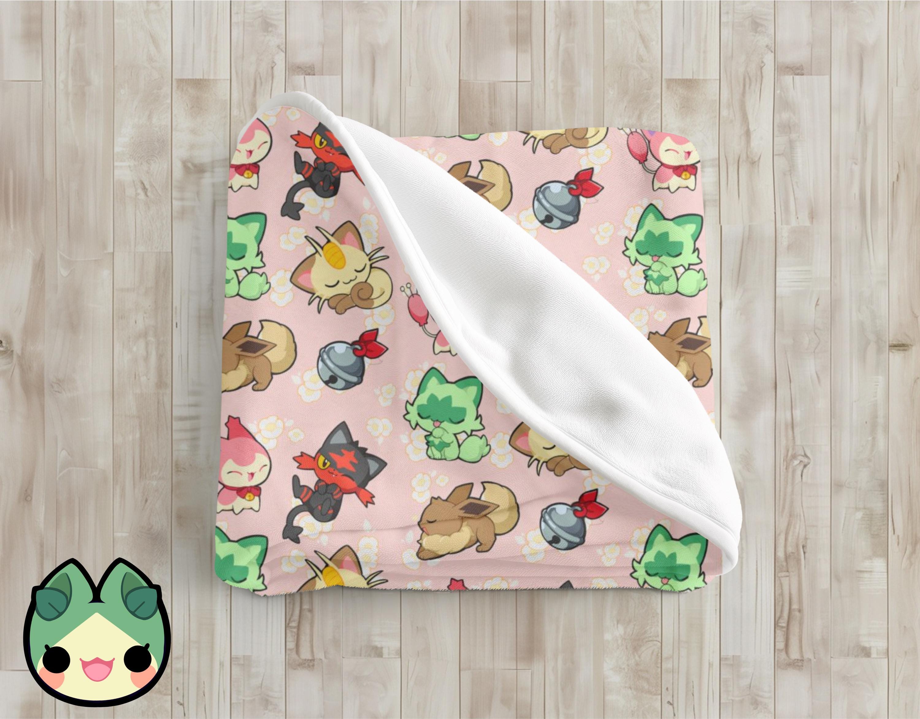 Poke Kitty Velveteen Plush Blanket / Cozy blanket for geeks gamers and anime fans / eeveelutions /Pet Blanket / personalized blanket /