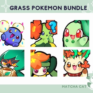 Grass Poke Emote Bundle / Emotes for Streaming on Twitch Discord Kick Youtube / Chikorita Decidueye Jumpluff Leafie Belossom Stream assets