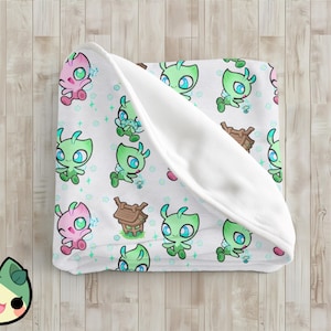 Poke Velveteen Plush Blanket Celebi / Cozy blanket for geeks gamers and anime fans / eeveelutions / video games / personalized blanket /