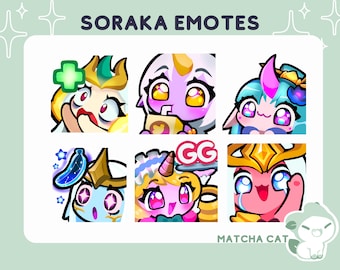 Pacchetto di emote Soraka / Emote di League of Legends per lo streaming su Twitch, Youtube e Discord / Emote di gioco anime kawaii e carine
