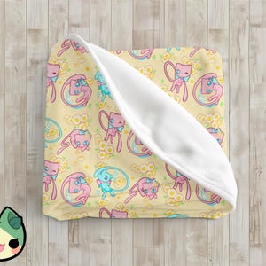 Mew Velveteen Plush Blanket, Cozy Anime Gaming Throw, Gamer Blanket, Soft Gamer Gift, Video Game Blanket, Gaming Room Decor, gojo