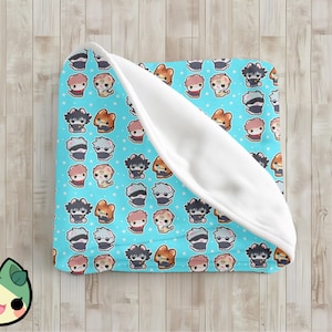 JJK Kitties Velveteen Plush Blanket, Cozy Anime Gaming Throw, Gamer Blanket, Soft Gamer Gift, Video Game Blanket, Gaming Room Decor, gojo