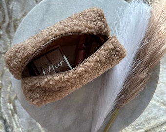 Sherpa Brown Bag for Makeup & Accessories | Teddy Bear Travel Pouch Cosmetic Pencil Case Skincare Bag Organizer Toiletry Bag