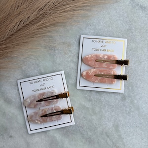 Bridesmaid Gift Hair Clips | To Have and To Hold Rose Quartz Marble Hair Accessories No Crease Clips | Proposal Gifts