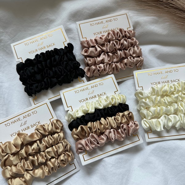4PCS SET Bridesmaid Scrunchies Satin with Gold Foil Packaging | To Have and To Hold Silk Hair Ties Hair Accessories Gift | Proposal Gifts