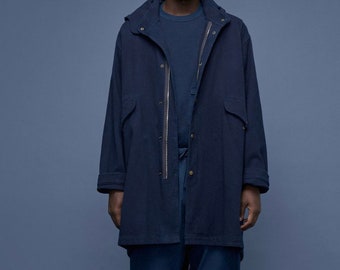 Japanese Indigo Blue Organic Plant Hand-Dyed Kendo Windbreaker Hooded Parka Jacket | Unisex