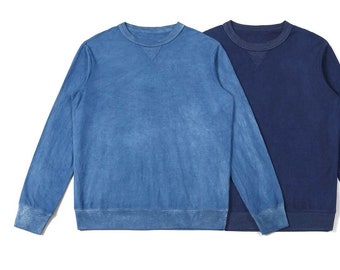 Japanese Organic Natural Plant Hand Dyed Basic Crewneck 300g Cotton Sweatshirt | 2 Colors - Light Blue & Dark Blue