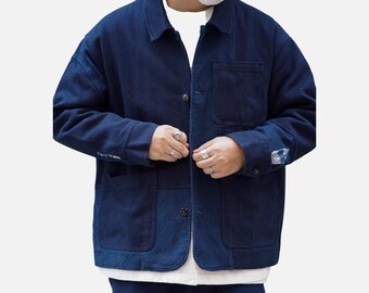 Indigo Blue Natural Plant Dyed Hand Stitched Patchwork Kendo Fabric | Japanese Style Worker Jacket | Unisex