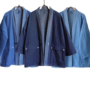 Japanese Kendo Fabric Kimono Noragi Haori Jacket | Hanten 3/4 Sleeves Coat | Unisex | 3 Colors, Dark Blue, Blue, Light Blue