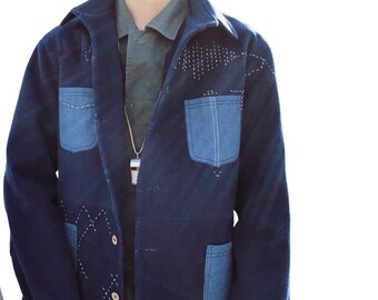 Japanese Blue Natural Indigo Dye Kendo Patchwork Hand-Stitched Sashiko Jacket | Unisex | Multi Pockets | Heavyweight | Tailor Made Available