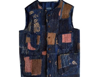 Japanese Handmade Boro Patchwork Vest | Unisex | Cotton Organic Indigo Dye | Tailor Made Available