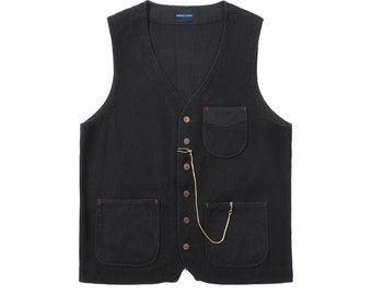 Japanese Black Heavyweight Hand-Stitched Sashiko Kendo Vest | Unisex