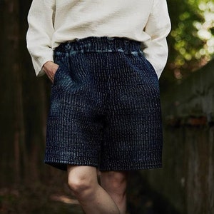 Japanese Indigo Blue Natural Plant Dye Sashiko Aloha Elastic Waist Band Shorts | Organic Cotton | Unisex