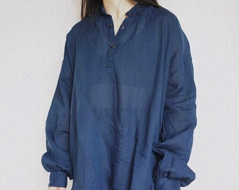 Japanese Handmade Indigo Blue Organic Plant Hand Dyed Women French Work Smock Shirt