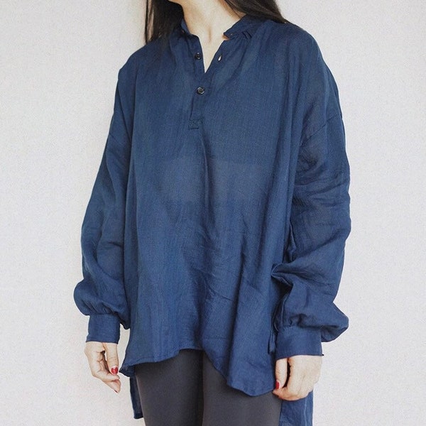 Japanese Handmade Indigo Blue Organic Plant Hand Dyed Women French Work Smock Shirt