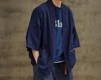 Japanese Natural Indigo Dye Blue Haori Jacket | Sashiko | Relaxed Fit | Kimono & Noragi | Unisex