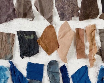 Japanese Scraps Remnants Patches Package | Organic Plant Dye | Multi Color | (Set of 15-20) | Cotton Linen Fabric Scraps | DIY | Zero Waste