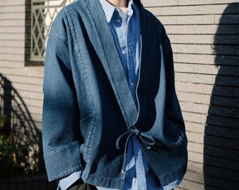 Japanese Blue Denim Haori Jacket | Traditional Style | Kimono & Noragi | Unisex