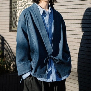 Japanese Blue Denim Haori Jacket Traditional Style Kimono & Noragi Unisex image 1