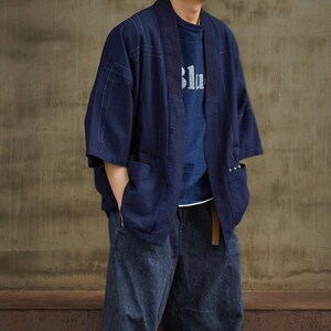 Japanese Natural Indigo Dye Blue Haori Jacket | Sashiko | Relaxed Fit | Kimono & Noragi | Unisex