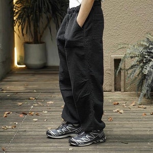 Japanese Black Kendo Sashiko Vintage Style Pants Oversized Mens Worker Trousers image 7