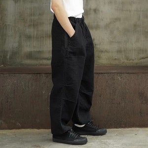 Japanese Black Kendo Sashiko Vintage Style Pants Oversized Mens Worker Trousers image 1