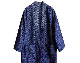 Japanese Style Blue Denim Kendo Fabric Long Pockets Kimono Noragi Hanten Haori Jacket | Unisex | All Seasons