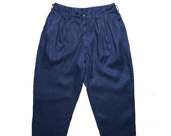 Japanese Indigo Blue Organic Plant Dyed Retro  Tapered Fit Trousers Pants | Organic Linen | Unisex