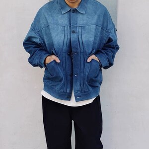 Japanese Indigo Blue Organic Plant Hand-Dyed Handmade Unisex Oversized Faded Two Tone Worker Jacket | Denim Jacket Style | Made to Order