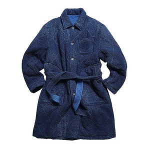 Japanese Indigo Blue Organic Plant Hand Dyed Hand-Stitched Sashiko Long Padded Coat Jacket | Unisex | Heavyweight | Cotton