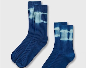 Indigo Tie Dye Socks | Organic Plant Dye | 2 Versions - Thick & Thin Needles