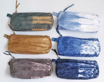 Japanese Handmade Tie Dye Cowhide Pencil Case | Stationery Bag | Organic Plant Dye | Eco-friendly Washable | 2 Sizes | Multiple Colors