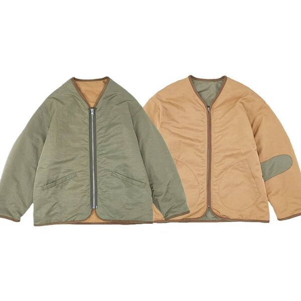 Indigo Union 3M Thinsulate Unisex Japanese Traditional Liner Reversible Jacket | Military Green & Khaki | Hand Stitching