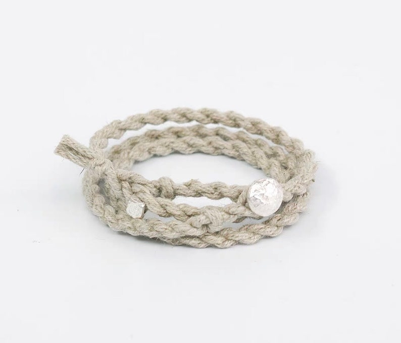 Japanese Handmade Organic Plant Dye Silver Buckle Three Loops Woven Bracelet Ramie Indigo Dye Tie Dye 50cm Unisex Thin Edition White