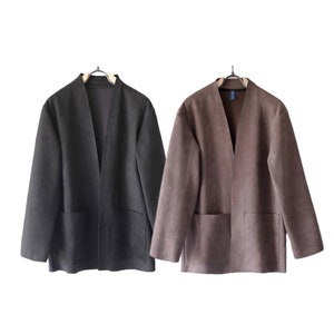 Japanese Style Microsuede Minimalist Noragi | Unisex | Kimono Hanten Jacket | 2 Colors - Black & Coffee Brown
