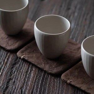 Japanese Handmade Persimmon Dye Minimal Coasters Retro Coffee Tea Set Gift 7x7cm image 3
