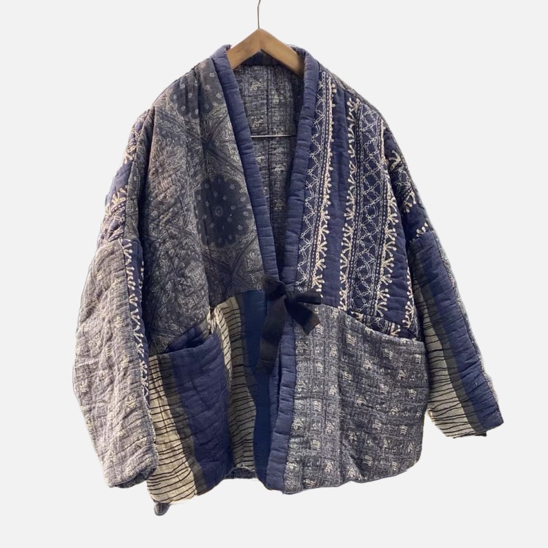 Japanese Blue Patchwork Bandana Pattern Cotton Women Haori - Etsy