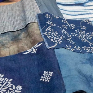 Japanese Scraps Remnants Patches Package Organic Indigo Dye Shibori Blue Set of 9-25 Cotton Linen Fabric Scraps DIY Zero Waste image 6
