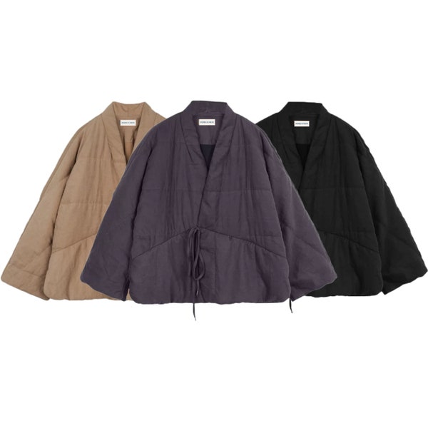 Japanese Women’s Traditional Padded Haori Jacket | Kimono Noragi | Indigo Union | 3 Colors - Purple, Black, Khaki