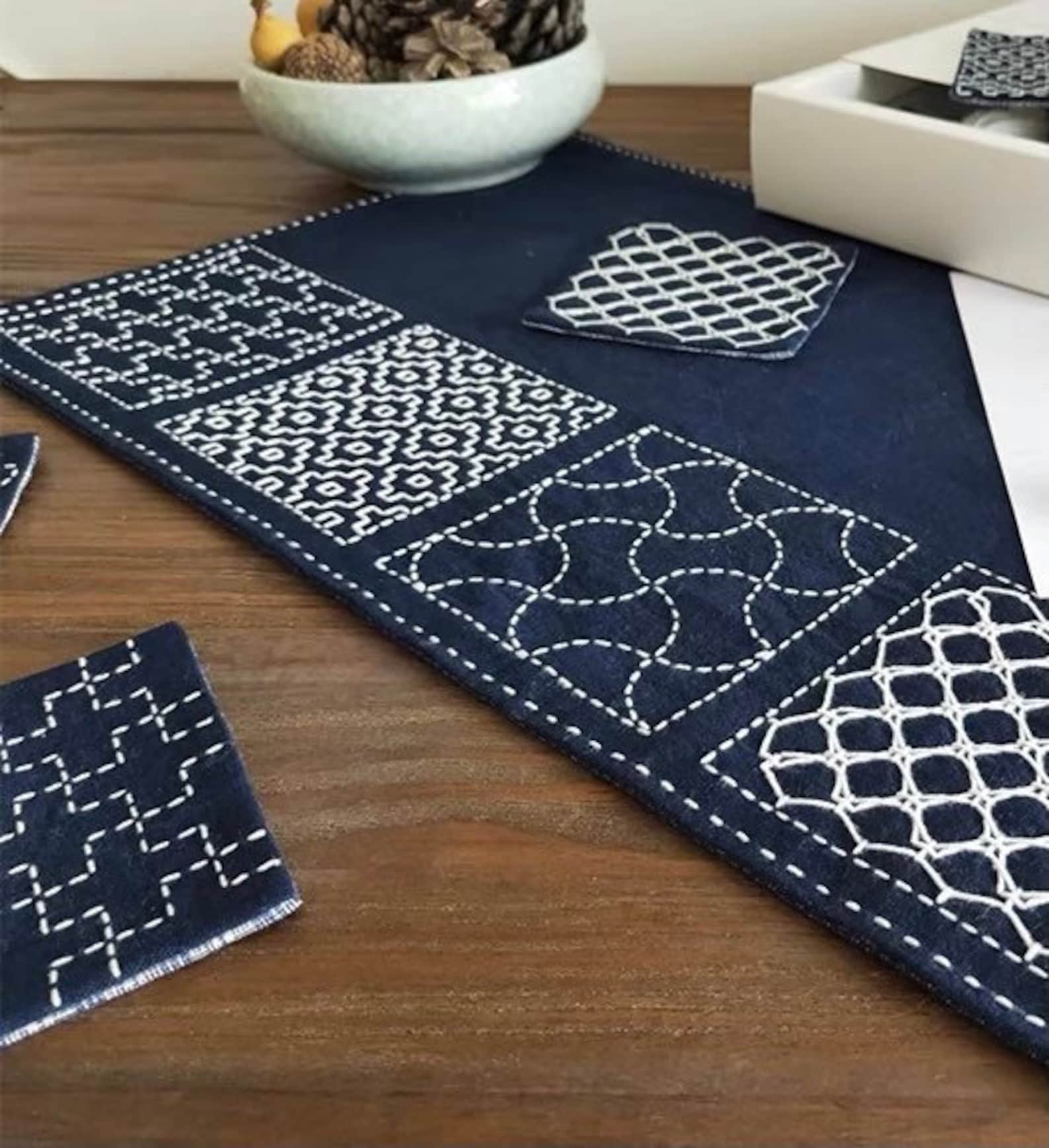 Sashiko Stitch DIY Kit 2 Beginner Embroidery Starter Set Etsy