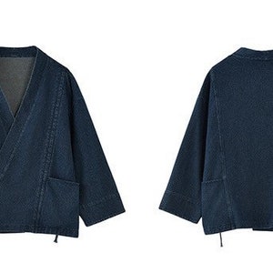 Japanese Blue Denim Haori Jacket Traditional Style Kimono & Noragi Unisex image 3