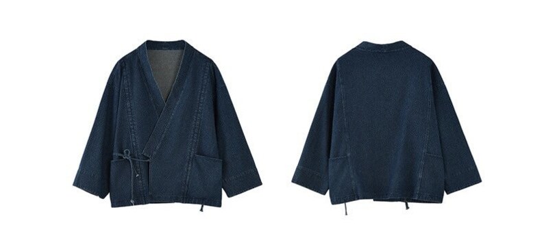 Japanese Blue Denim Haori Jacket Traditional Style Kimono & Noragi Unisex image 3