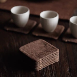 Japanese Handmade Persimmon Dye Minimal Coasters Retro Coffee Tea Set Gift 7x7cm image 1