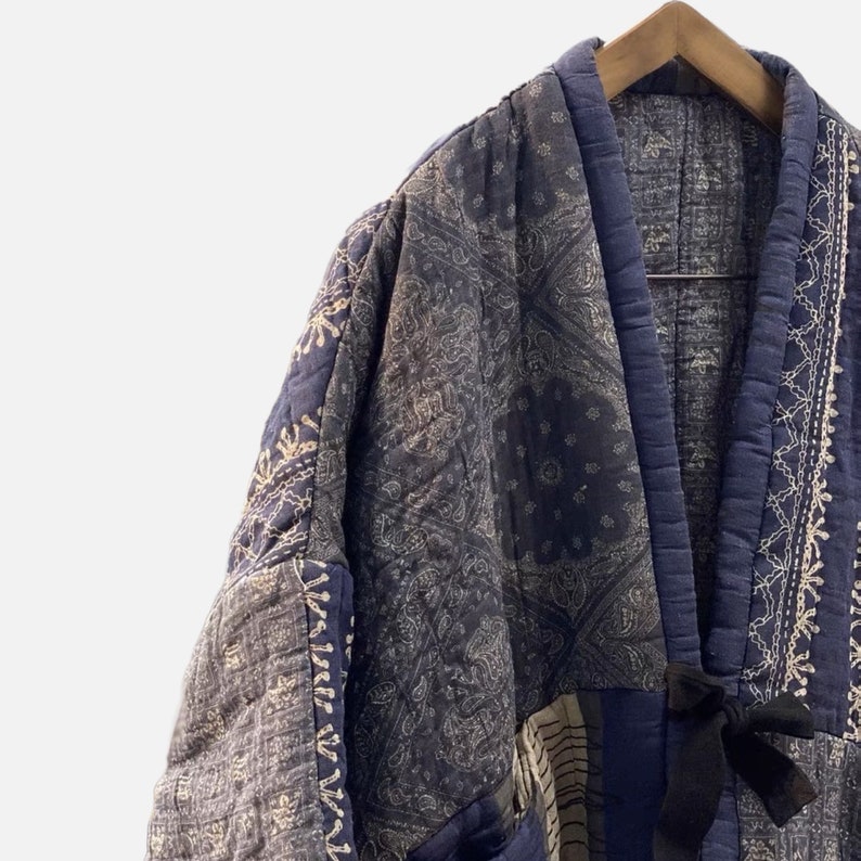 Japanese Blue Patchwork Bandana Pattern Cotton Women Haori - Etsy
