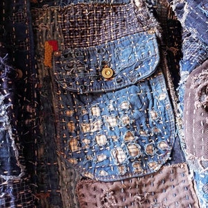 Japanese Fully Handmade Boro Patchwork Denim Jacket Blue Cotton Organic Plant Dye Unique Pattern Unisex Tailor Made Available image 4