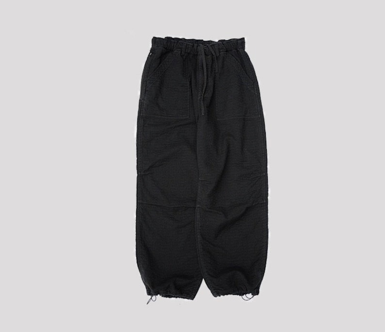 Japanese Black Kendo Sashiko Vintage Style Pants Oversized Mens Worker Trousers image 2