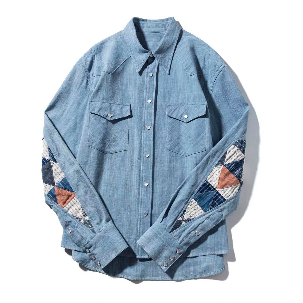 Japanese Handmade Light Blue Patchwork Elbow Shirt Cotton - Etsy