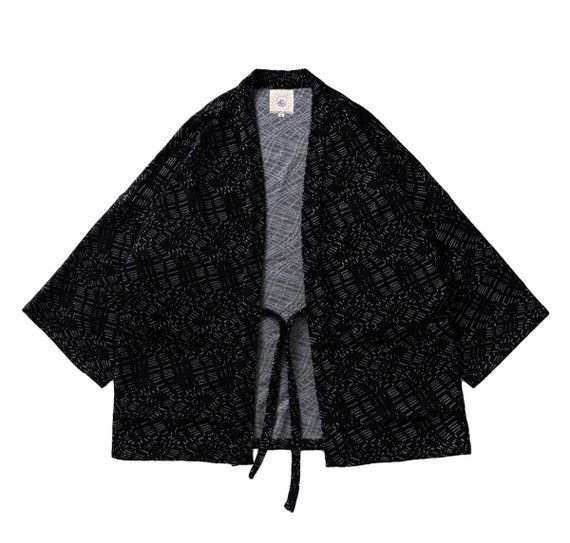 Japanese Black Coding Handmade Haori Kimono Jacket Noragi 3/4