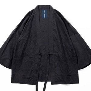 Japanese Black Haori Jacket | Unisex | Traditional Kimono Noragi 3/4 Sleeve Jacket | Summer Lightweight Collection